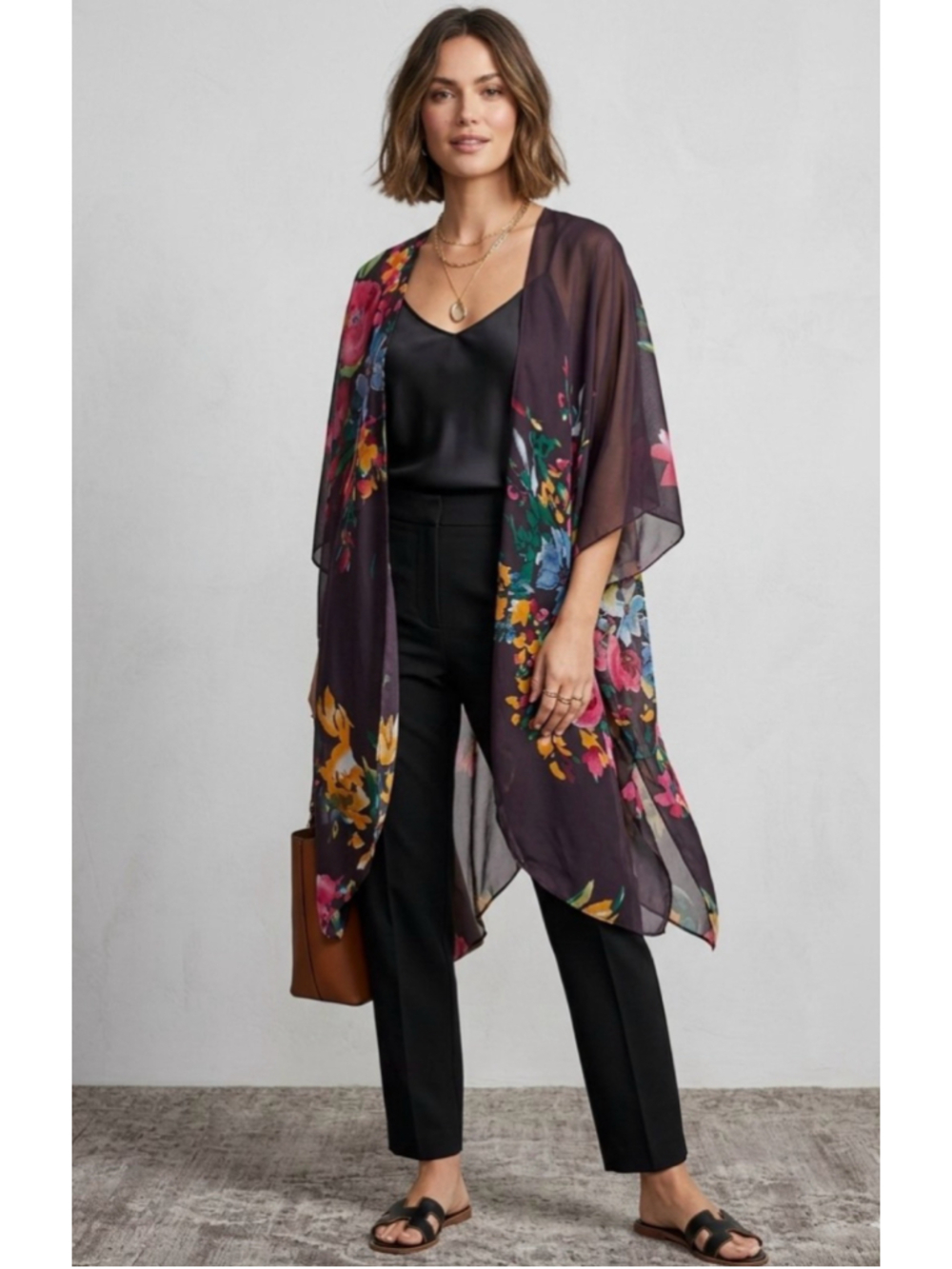 Women's Unbranded Floral Kimono One Size Black Multicolor. 2107